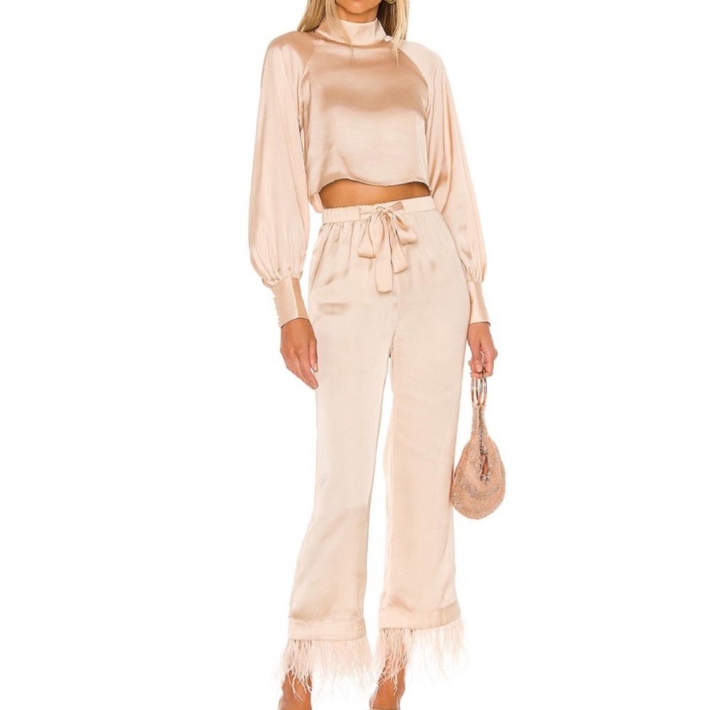 L’Academie Set Chantal Pant & The Joli Crop Top in Ivory Cream Size Small